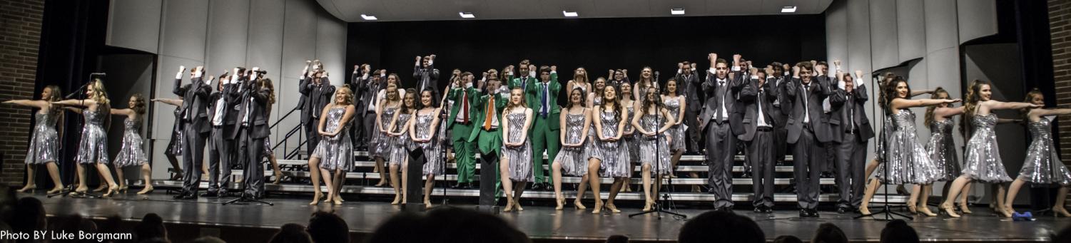 Lincoln East's varsity group, Express, performing for Show Choir Show Case. Photo by Luke Borgmann.