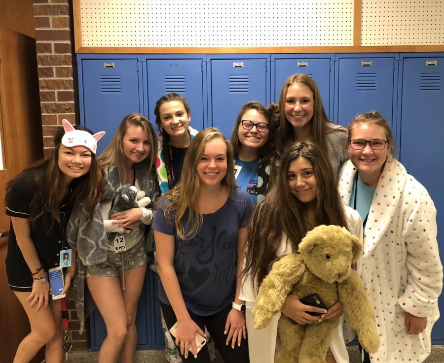 These senior girls were off to a good start for homecoming week! From left to right: Helen Duong, Emily Fountain, Maddy Niven, Caitlyn Yager, Maddie Haun, Rhiannon McCracken, Emma Wudel, and Abby Epp.