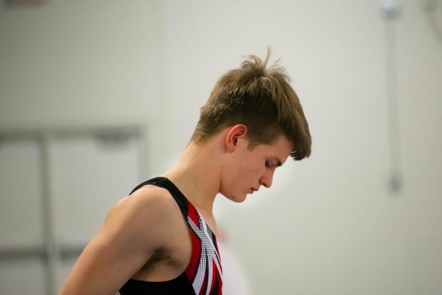 Lincoln East freshman Blaine Loll focuses on his next event, pommel horse, at a gymnastics meet in Kansas City on January 26. Loll competes for Nebraska School of Gymnastics. 