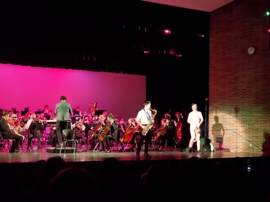 Students show the story of the Pink Panther during this years cadenza, Mystery at the Symphony.