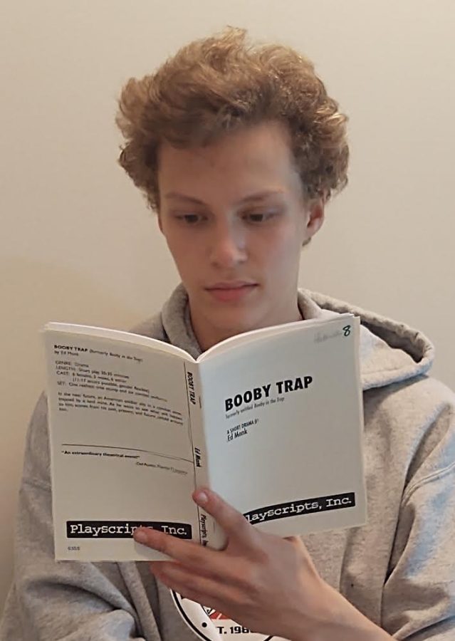 Patrick Brown is working hard to memorize his lines for this years one act, Booby Trap.