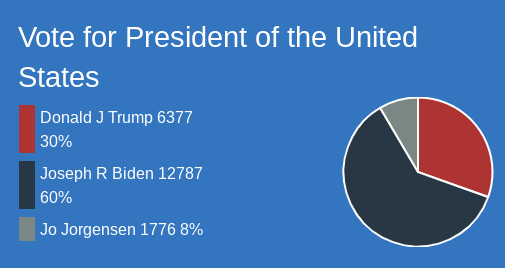 Results from the 2020 Student Vote with Joe Biden winning with 60% of the vote against incumbent presidential candidate Donald Trump with only 30% of the vote.