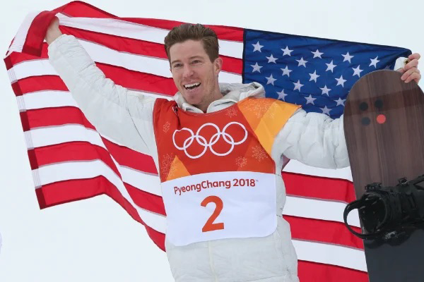 American Snowboarder Sean White celebrates after taking 1st place in the Mens Halfpipe Finals on February 14th, 2018 in Pyeongchang-gun, South Korea.