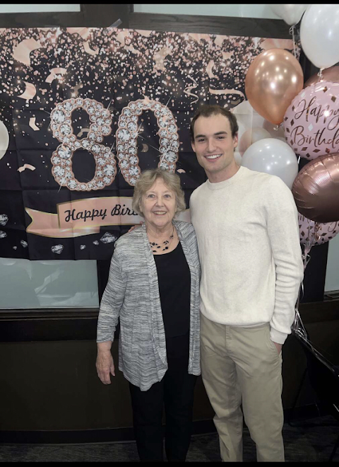Janet Morgan and Ben Morgan at a birthday party. Janet is Bens grandmother, a major part of his life.