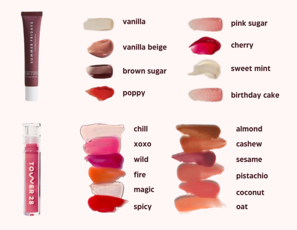 The Summer Fridays Lip Butter Balm and the Tower 28 Lip Jelly are two of the most popular lip products on the internet. The image above displays the shades available.