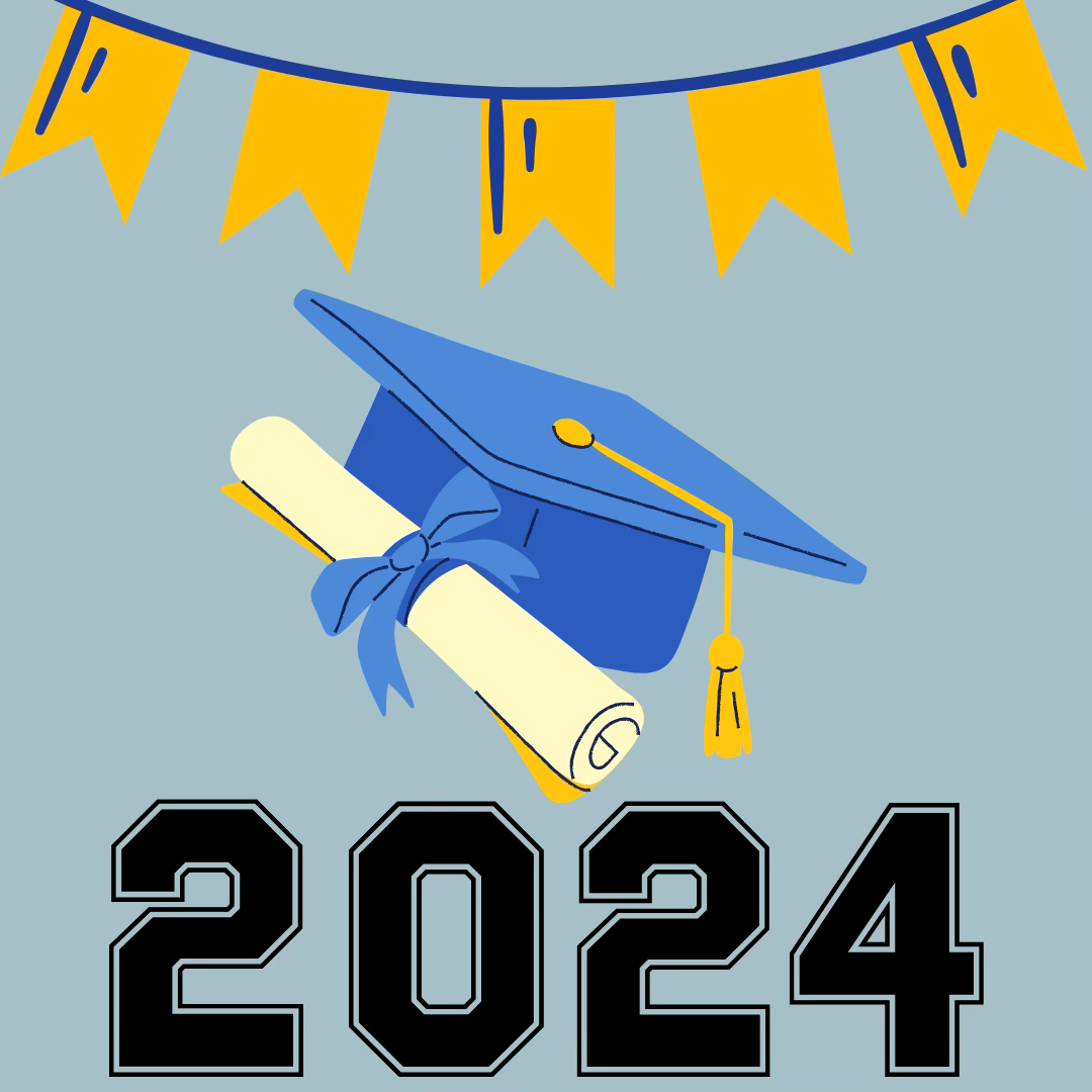 A graphic of a graduation cap with followed by the year 2024.