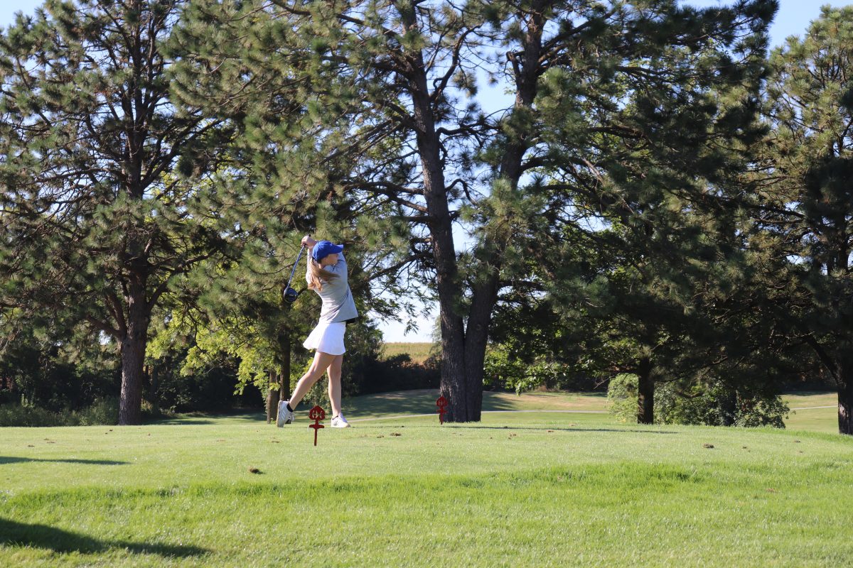 Marena Piro competes for the Lincoln East JV Girls Golf team at Woodland Hills Golf Course on September 3, 2024. Piro placed third out of the girls on the Lincoln East JV team with a score of 50 on the front 9 holes and 54 on the back 9 holes for a total score of 104.