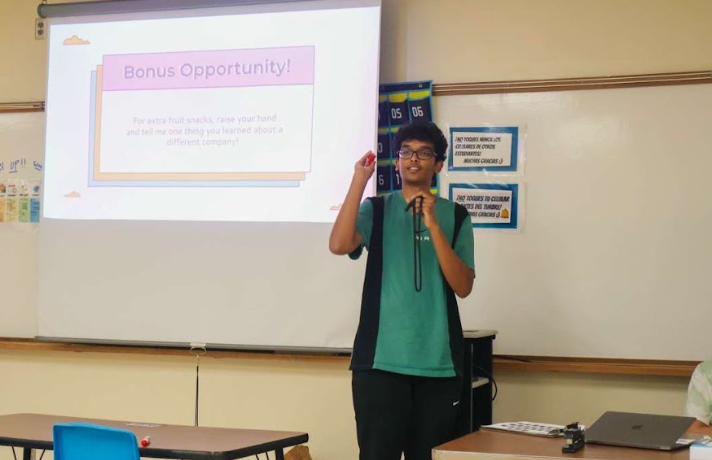 Lincoln East Junior Rikhil Jasti leads a meeting for entrepreneurship club, the club holds meetings every other Thursday in room 221. This club has helped many members become very knowledgeable about the fundamentals of entrepreneurship by providing the opportunity to listen to speakers and participate in fun and engaging activities.