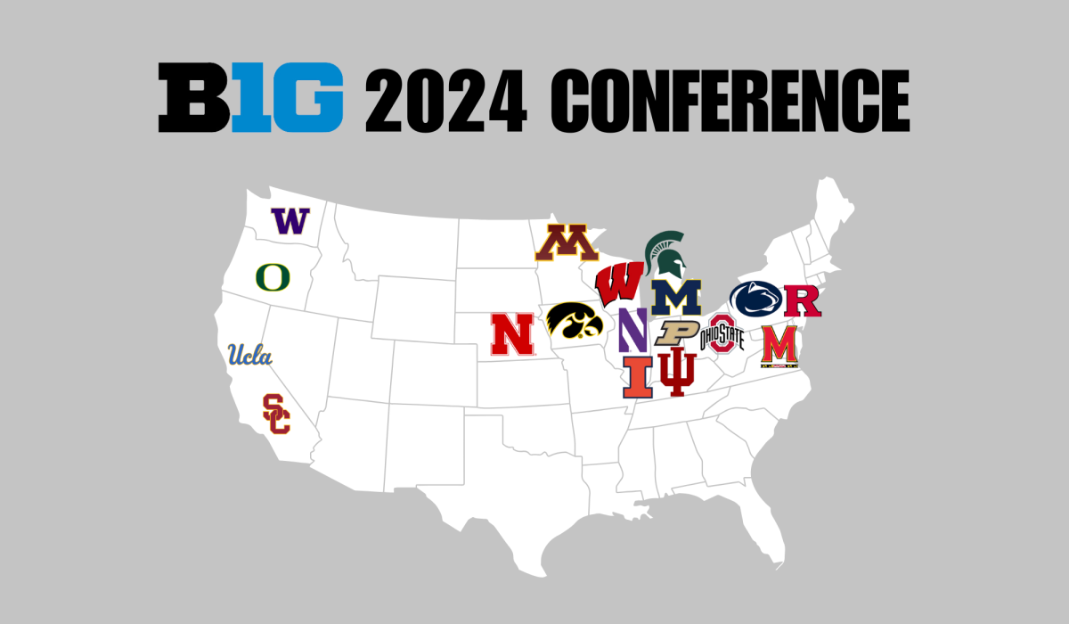 The BIG 10 Conference expands, creating realignment within the NCAA. As Washington, Oregon, UCLA, and South California leave the PAC 12, the Big 10 now expands across 4 time zones, adding hundreds of miles to the cross country travel of student athletes.