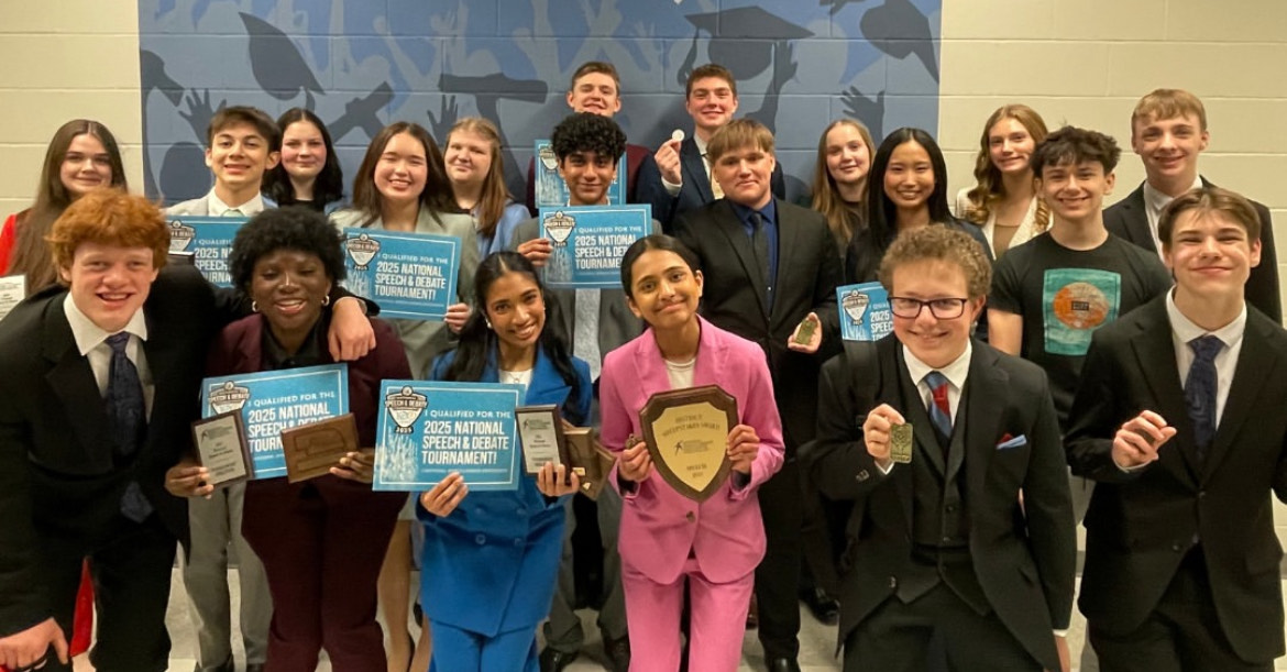 The Lincoln East Speech Team at the District National Qualifier Tournament this March with 12 different students qualifying. In April three more kids will qualify for the National Speech and Debate Competition through the Last Chance Qualifiers Tournament online showcasing the hard work put into this activity year round. 