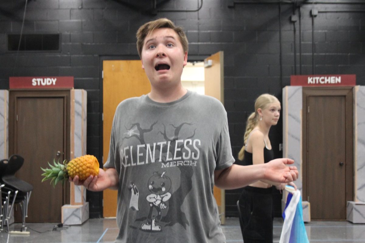 Washburn Hoffman and Kaelyn Livers rehearse for "Peter and the Starcatcher" on October 1, 2025 in the Lincoln East Blackbox. They began practicing with new props.
