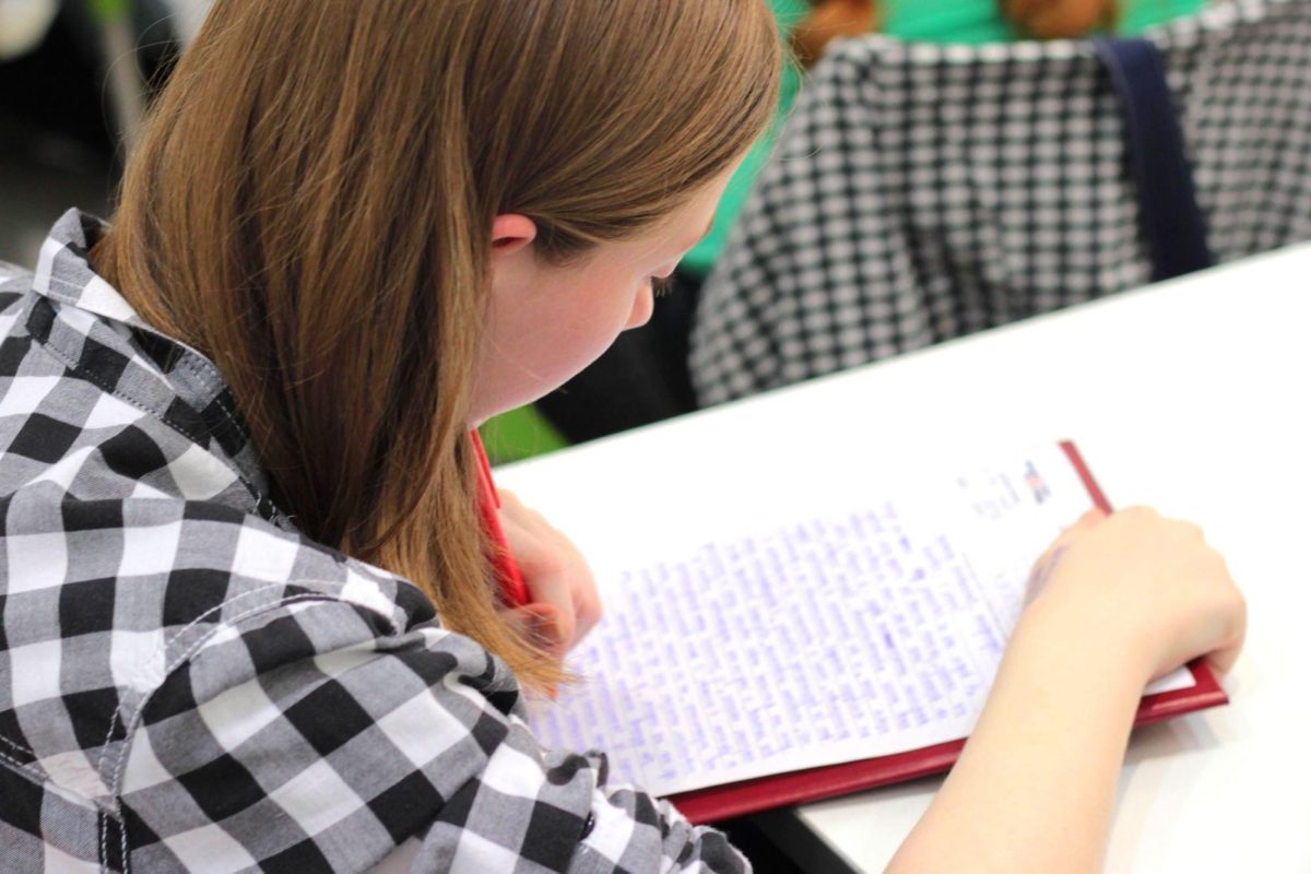 A teenager working on a lengthy assignment